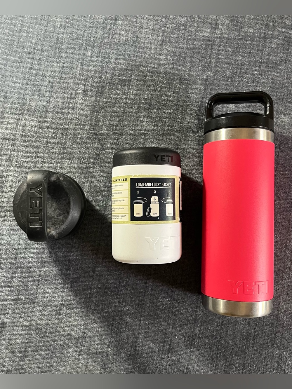 YETI 18 oz Pink Tumbler with Chug Lid and 12oz white colster